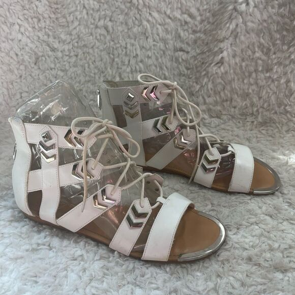 Fergie gladiator synthetic white lace up sandals with silver tone accents SZ 10 - Picture 3 of 11